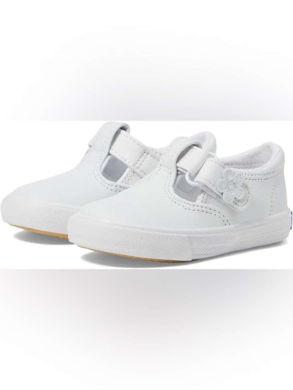 Keds Kids Unisex Daphne White T-Strap Dress Shoes with Flower Accent
